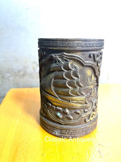 กระบอก ที่ใส่พู่กัน ทองเหลือง สะสมA1 รูปที่ 3