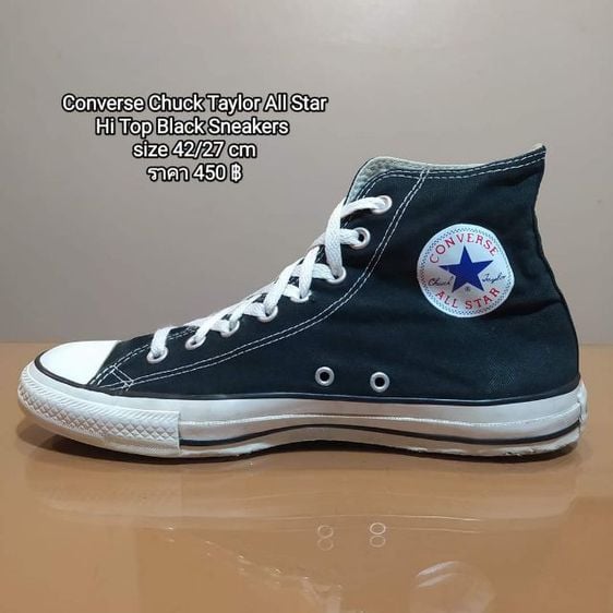 ผ้าใบ UK 8.5 | EU 42 2/3 | US 9 ดำ Converse Chuck Taylor All Star
Hi Top Black Sneakers 
size 42ยาว27 cm
ราคา 450 ฿
