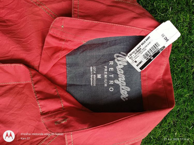 เสื้อเชิ้ตแขนยาวแนวคาวบอยสีแดง ยี่ห้อ Wrangler Retro Premium SIZE M รูปที่ 3