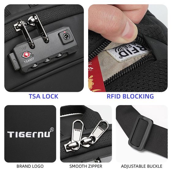 Tigernu กระเป๋าคาดอก กันขโมย กันน้ำ พร้อมพอร์ต USB  รูปที่ 6