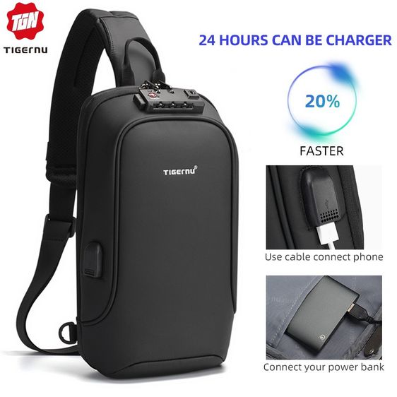 Tigernu กระเป๋าคาดอก กันขโมย กันน้ำ พร้อมพอร์ต USB  รูปที่ 7