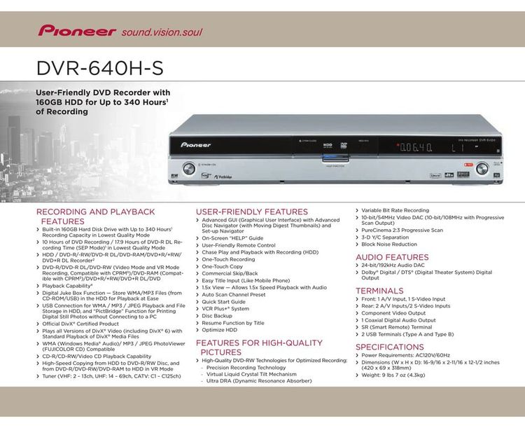 dvd recorder ใหม่ 29900.PIONEER DVR-640H-S