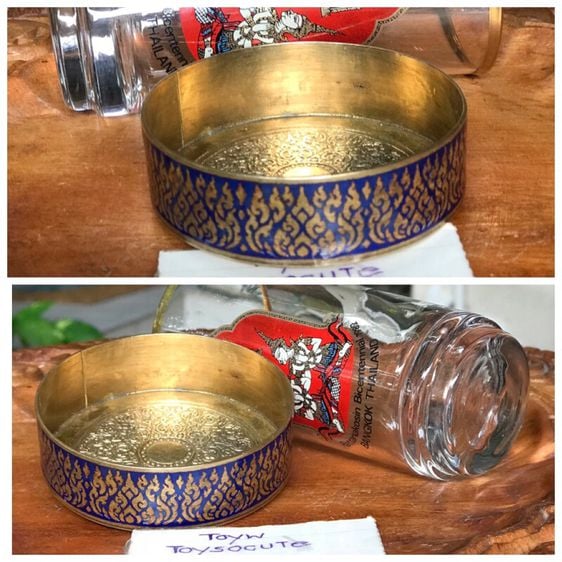 งานเก่า Antique Brass  ที่รองแก้ว ทองเหลืองลงยา ก้นด้านในตอกลายไทยลวดลายสวยงาม  รูปที่ 3