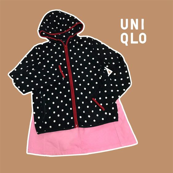 Uniqlo size L (เด็ก) เสื้อกันหนาวผ้าฟลีซ สีดำลายจุดขาว
