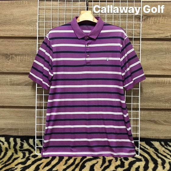 ❌ขายแล้วค่ะ❌ Callaway Golf size ประมาณ XL เสื้อโปโลคุณผู้ชาย สีม่วง ลายสวย