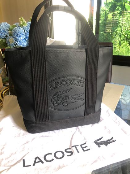 USED Lacoste tote shopping bag สีดำ รูปที่ 13