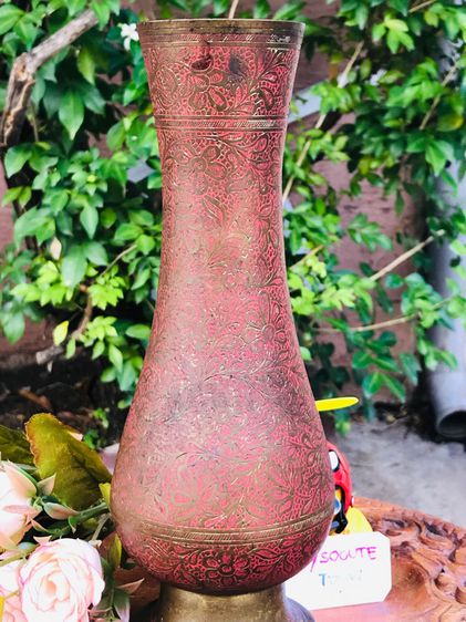 Antique Brass Vase แจกันดอกไม้ ทองเหลืองลงยา ขนาดปากกว้าง 6 ซม ตัวกว้าง(อ้วน) 10 ซม สูง 25 ซม รูปที่ 9
