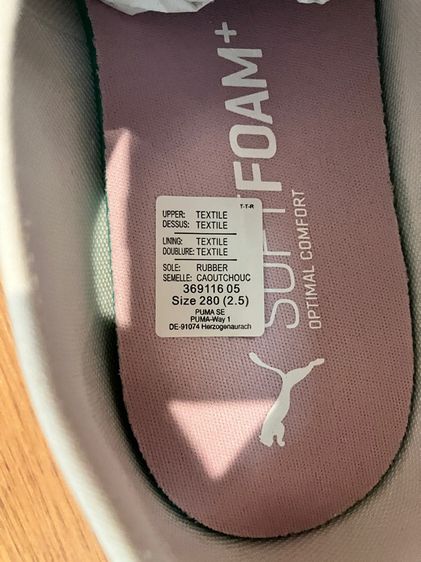 รองเท้าผ้าใบ Puma สไตล์Caualสบายๆ รุ่นPuma White Pale-Pink ของแท้ US10 EUR43 28cm. รูปที่ 6