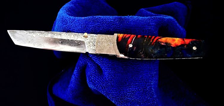 ตันโตะพับ ดามัสกัสสวีเดน ด้ามไม้สเตบิไลซ์ รูปที่ 12