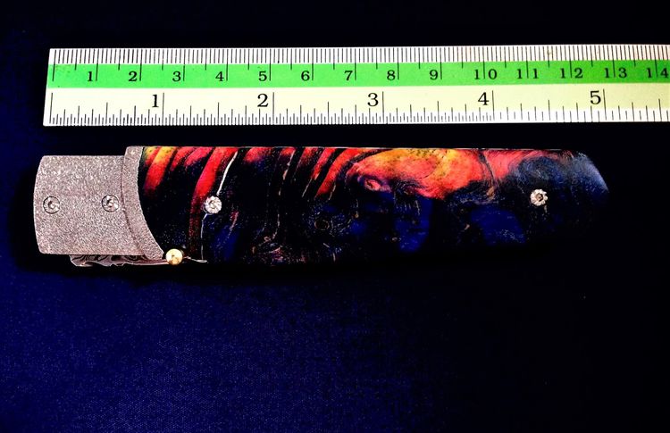 ตันโตะพับ ดามัสกัสสวีเดน ด้ามไม้สเตบิไลซ์ รูปที่ 6