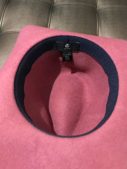Paul Smith Wool Pink Hat Burgundy Navy Blue Ribbon Made in Italy  รูปที่ 6