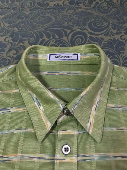 YSL Vintage Plaid Pattern Olive Green Polo L AD30-122 รูปที่ 5