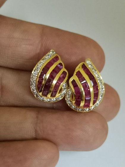 (127) ต่างหูทับทิมเเท้ เพชรเกสรเเท้ 30 เม็ด รวม 60 ตังค์ ทองเเท้ 18K  รูปที่ 3