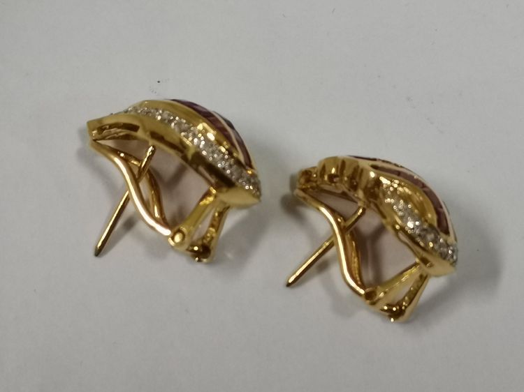 (127) ต่างหูทับทิมเเท้ เพชรเกสรเเท้ 30 เม็ด รวม 60 ตังค์ ทองเเท้ 18K  รูปที่ 6