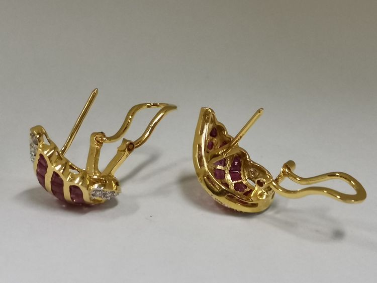 (127) ต่างหูทับทิมเเท้ เพชรเกสรเเท้ 30 เม็ด รวม 60 ตังค์ ทองเเท้ 18K  รูปที่ 4