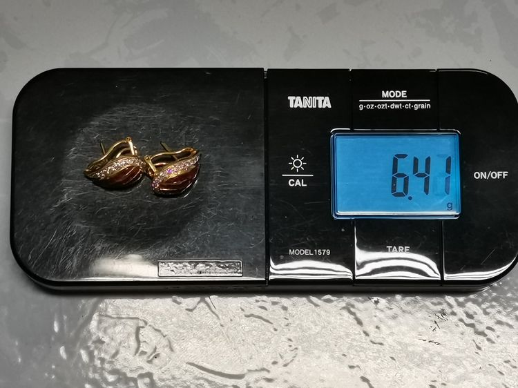 (127) ต่างหูทับทิมเเท้ เพชรเกสรเเท้ 30 เม็ด รวม 60 ตังค์ ทองเเท้ 18K  รูปที่ 7