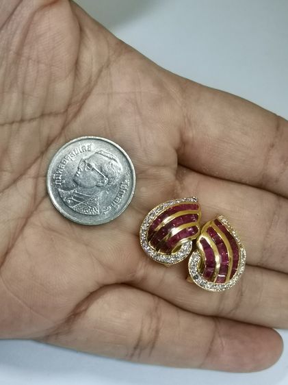 (127) ต่างหูทับทิมเเท้ เพชรเกสรเเท้ 30 เม็ด รวม 60 ตังค์ ทองเเท้ 18K  รูปที่ 5