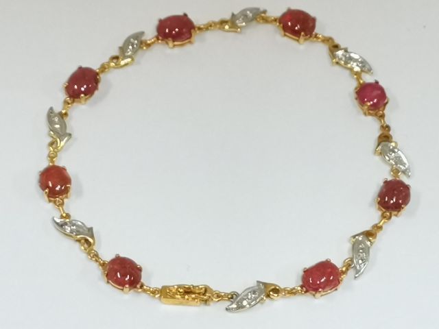 (24) สร้อยข้อมือเก่า ทอง 90 ทับทิม เพชร รูปที่ 4