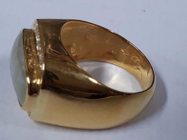 (244) เเหวนทอง 90 หัวหยกพม่าเก่าล้อมเพชรรัสเซีย 10 เม็ด รูปที่ 6