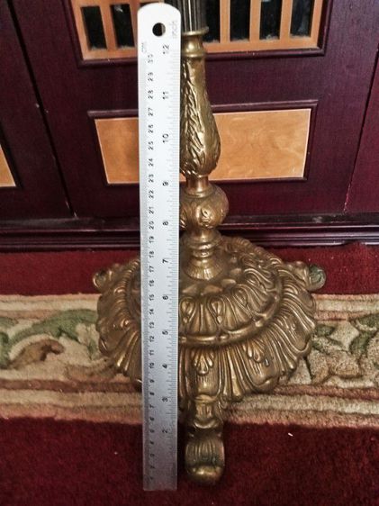 ฝรั่งเศส โคมไฟตั้งพื้นหลุยส์ทองเหลืองแท้ทั้งตัวโป๊ะข้อผ้าถักสุดงามเก่าโบราณสภาพเยี่ยมใช้งานได้เลย รูปที่ 17