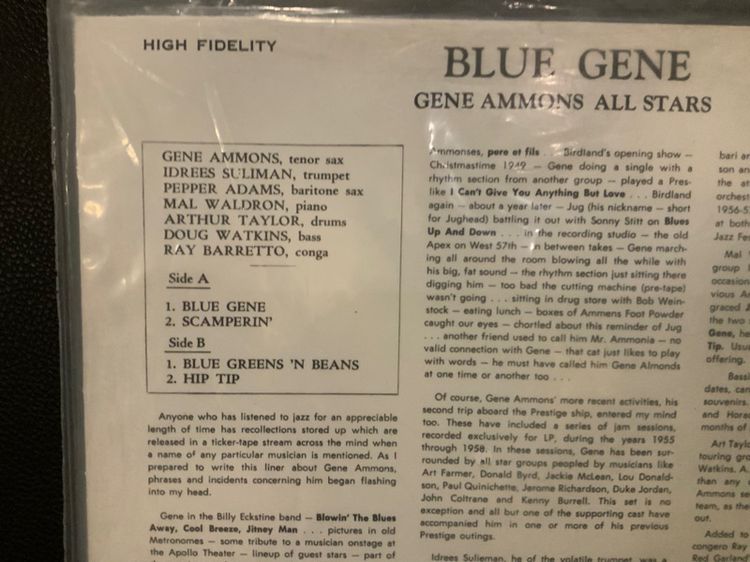 ขายแผ่นเสียงแจ๊สแซ็กโซโฟน Gene Ammons Blue Gene  Acoustic Sounds 180g. Audiophile LP USA 🇺🇸 .Lp  Vinyl  ส่งฟรี รูปที่ 4
