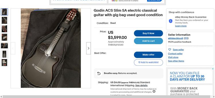 Godin Acs Slim Sa Nylon String เป็นคลาสิคไฟฟ้า  ตัวนี้เป็นรุ่นที่มี midi ต่อ Synth ได้ครับ ปกติใช้ ปิ๊คอัพ Gk2 -ต่อ synth จะใช้ได้กับสายเหล็ รูปที่ 2