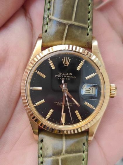 นาฬิกา ROLEX Oyster Perpetual Date Glossy Gilt Black Dial Ref.15037