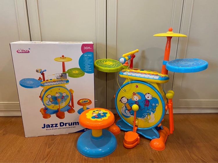ชุดกลอง เด็ก jazz drum มีดนตรี mp3 ไมล์ร้องเพลงได้ สภาพดี 