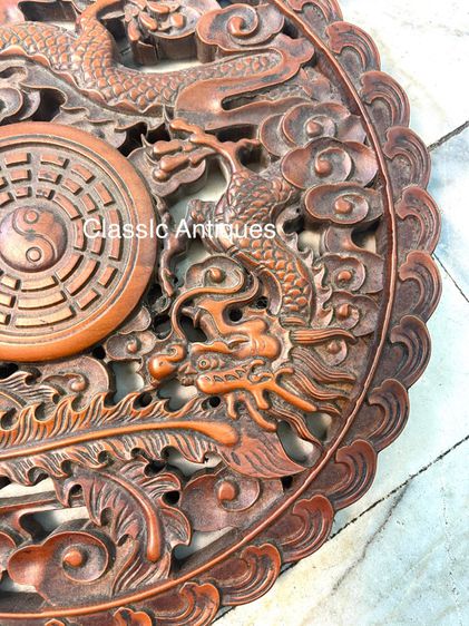 แผ่นไม้แกะสลัก ไก่ฟ้า มังกร รูปที่ 3