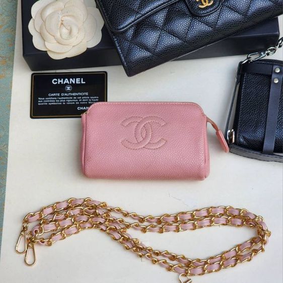 Chanel Pink Caviar Leather CC Logo Cosmetic Pouch Toiletry Bag