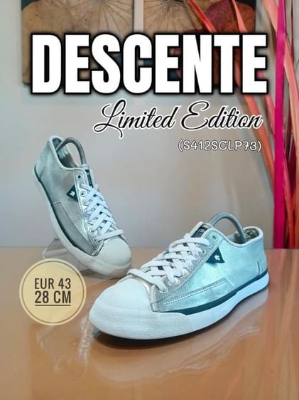 รองเท้าผ้าใบ หนังแท้ UK 9 | EU 43 1/3 | US 9.5 เงิน DESCENTE Metallic Silver Trainers Lace up Low Sneakers  (Limited Edition S412SCLP73)