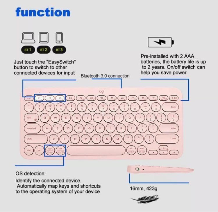 คีย์บอร์ดบลูทูธ ยี่ห้อ Logitech Multi-Device Bluetooth Keyboard K380 รูปที่ 13