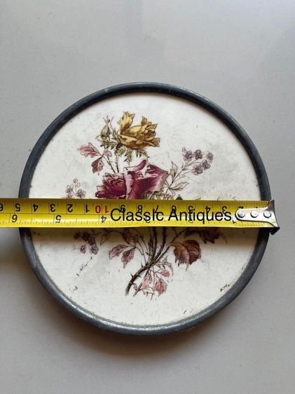 ถาดกระเบื้อง ดอกกุหลาบ ยุค ร.5 โบราณเก่าสะสม A3 รูปที่ 4