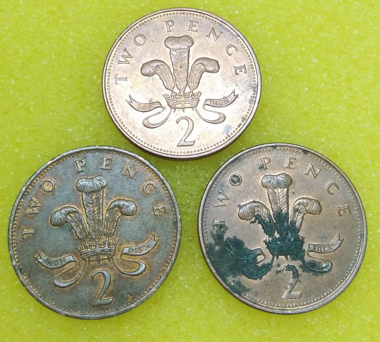 8765-เหรียญกษาปณ์สหราชอาณาจักรและไอร์แลนด์เหนือ TWO PENCE(Badge of Prince of Wales) series  1985-1997 จำนวน 3 เหรียญ รูปที่ 2