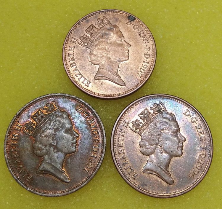8765-เหรียญกษาปณ์สหราชอาณาจักรและไอร์แลนด์เหนือ TWO PENCE(Badge of Prince of Wales) series  1985-1997 จำนวน 3 เหรียญ รูปที่ 8