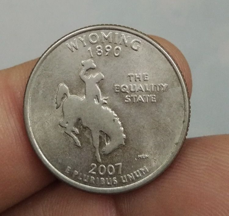 8772-เหรียญต่างประเทศสหรัฐอเมริกา ประจำเมือง WYOMING 1890  หลังโคบาลขี่ม้า รูปที่ 9