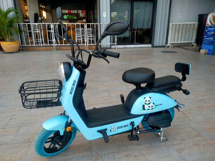 Good Bike ลายแพนด้า  ดีไซน์ทันสมัย สีสันสวยงาม แนวพาสเทล   •	มอเตอร์ 350 WATT •	แบตเตอรี่ 48V 12AH •	ระบบเกียร์ อัตโนมัติ 3 สปีด •	ความเร็ว  รูปที่ 6