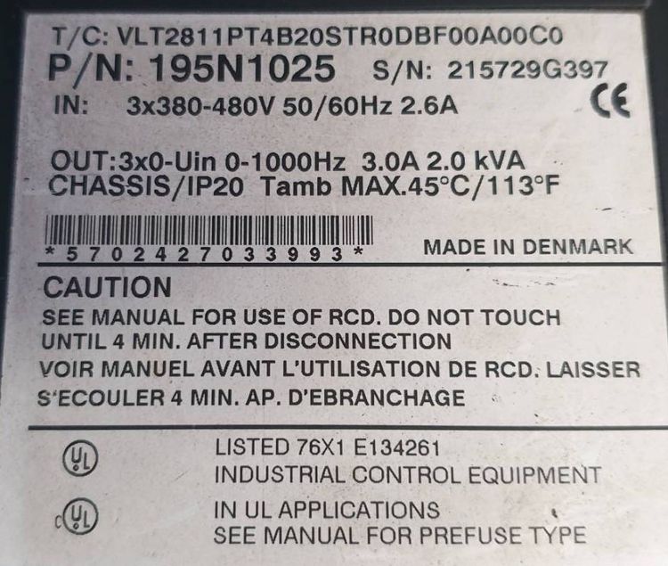 DANFOSS Inverter VLT2811 1.1 kw. In-Out 3PH 380-480V. รูปที่ 5