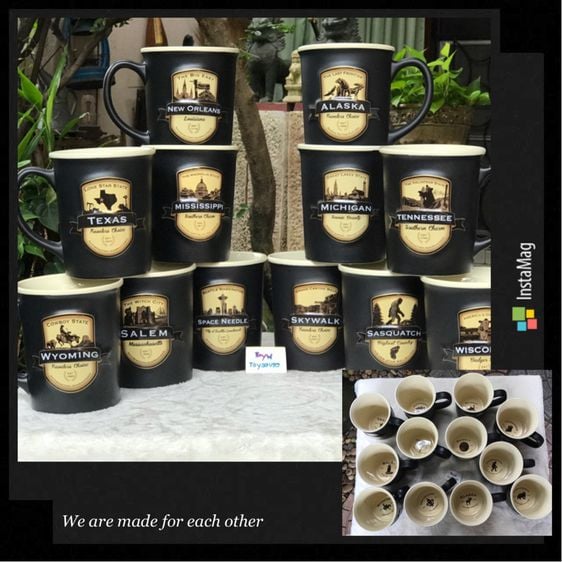 แก้วกาแฟ ไซส์ใหญ่ Americaware Ceramic Coffee Tea Mug  two tone (Black and tans ceramic stein style mug รูปที่ 2