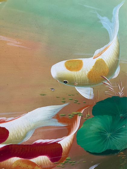 ภาพสีน้ำมัน รูปปลาคราฟ 9 ตัว ในบ่อบัว พร้อมกรอบ รูปที่ 6