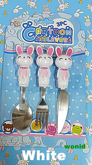 ช้อนเด็กส้อมมีดกระต่ายสแตนเลส Stainless steel spoon fork knife Rabbit cutlery set  for kids dinnerware รูปที่ 6