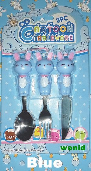 ช้อนเด็กส้อมมีดกระต่ายสแตนเลส Stainless steel spoon fork knife Rabbit cutlery set  for kids dinnerware รูปที่ 11