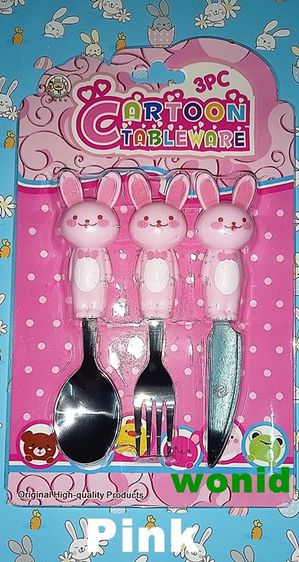 ช้อนเด็กส้อมมีดกระต่ายสแตนเลส Stainless steel spoon fork knife Rabbit cutlery set  for kids dinnerware รูปที่ 10