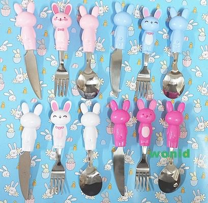 ช้อนเด็กส้อมมีดกระต่ายสแตนเลส Stainless steel spoon fork knife Rabbit cutlery set  for kids dinnerware รูปที่ 15