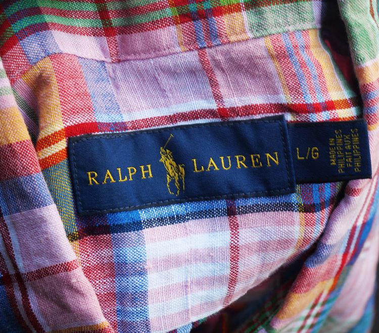 เสื้อเชิ้ต ชมพู แขนสั้น authentic rl polo ralph lauren classic fit madras polo linen shirts