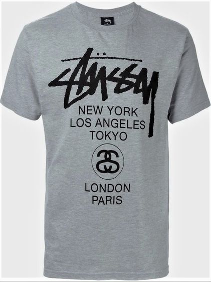 Stussy Logo Print T-shirt in Gray for Men