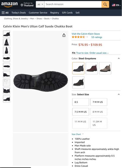 รองเท้าบู๊ทหนังกลับ Calvin Klein Sz.10us44eu28cm รุ่นUltan Calf Suede Chukka Boots สีดำ  รูปที่ 16