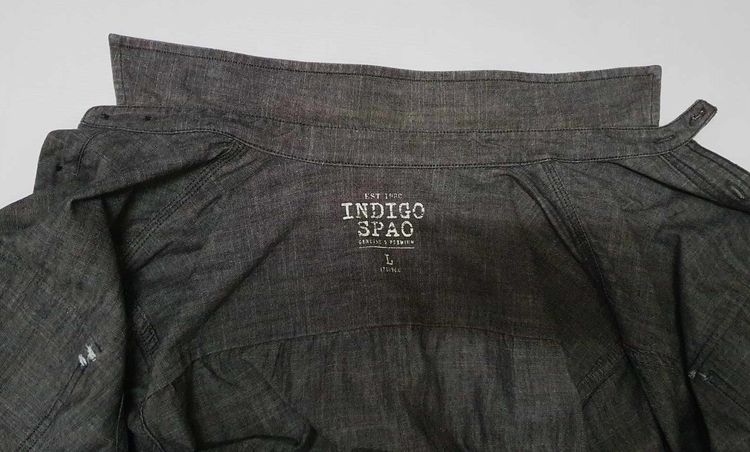 INDIGO SPAO เสื้อเชิ้ตผ้าแชมเบรย์สีเทาแนววินเทจ รูปที่ 2