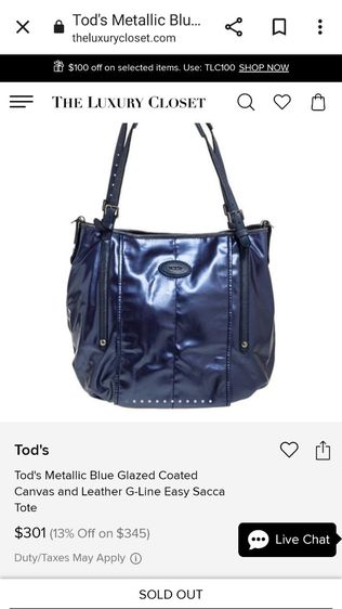 ขอขายกระเป๋าสพายและหิ้วแบรนด์เนมของยี่ห้อ Tod's รุ่น Metallic blue glazed coated canvas and leather แท้  Made in Italy สภาพสมบูรณ์ขนาด 12x12 รูปที่ 3