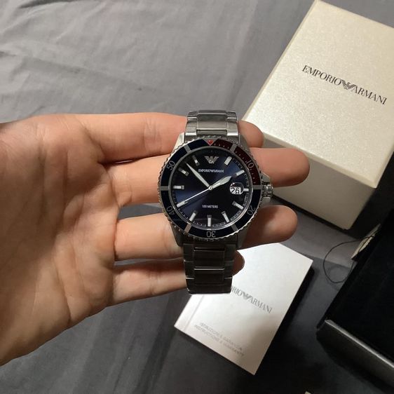 น้ำเงิน Emporio Armani นาฬิกาข้อมือผู้ชาย Diver Blue Dial Silver รุ่น AR11339